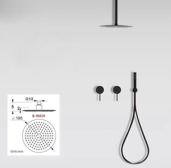 Minimal Matte Black/ Chrome Rainfall Shower