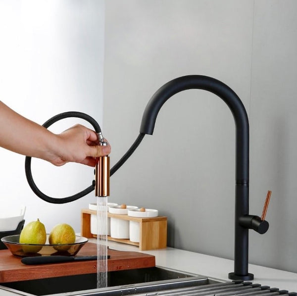 Preto e Dourado Pull out Kitchen Sink