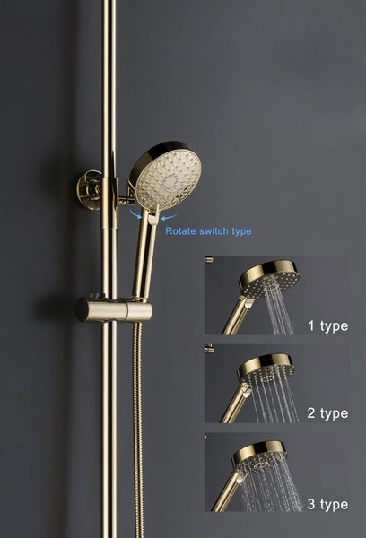 Three Functions Golden Brass Bathtub and Shower Set