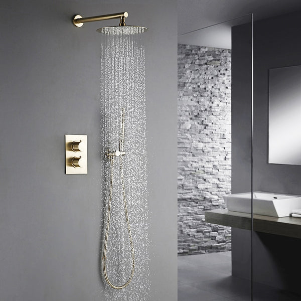 Brushed Gold Thermostatic Control Rainfall Shower Set