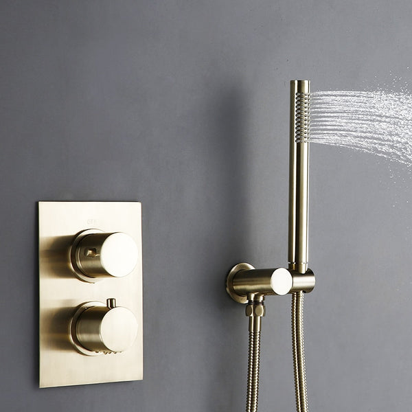 Brushed Gold Thermostatic Control Rainfall Shower Set