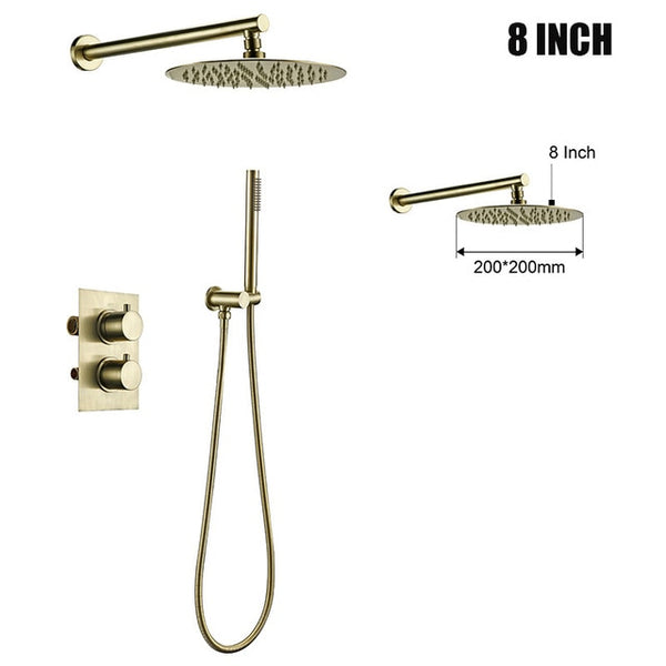 Brushed Gold Thermostatic Control Rainfall Shower Set