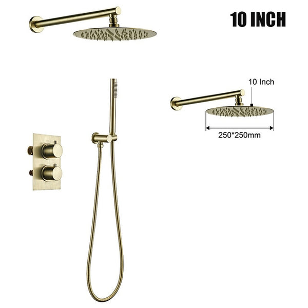 Brushed Gold Thermostatic Control Rainfall Shower Set