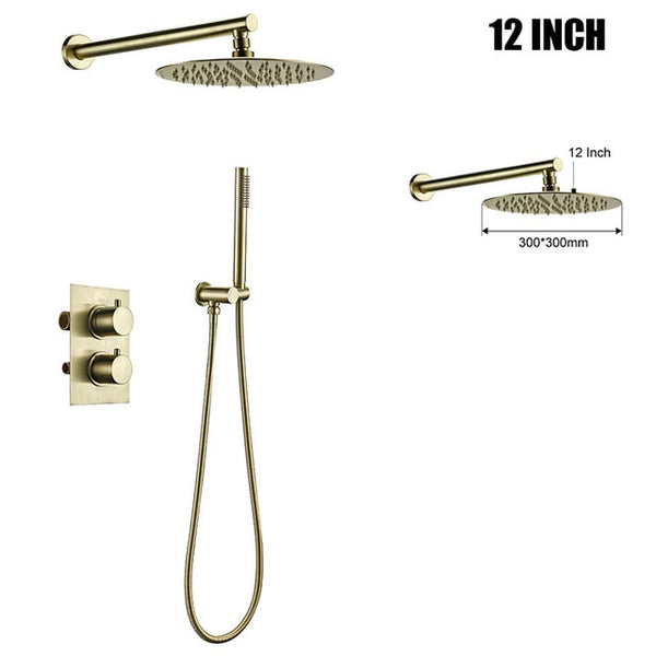 Brushed Gold Thermostatic Control Rainfall Shower Set