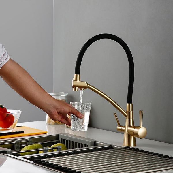 Matte  Black with Old Gold Accents 3-1 Kitchen Faucet