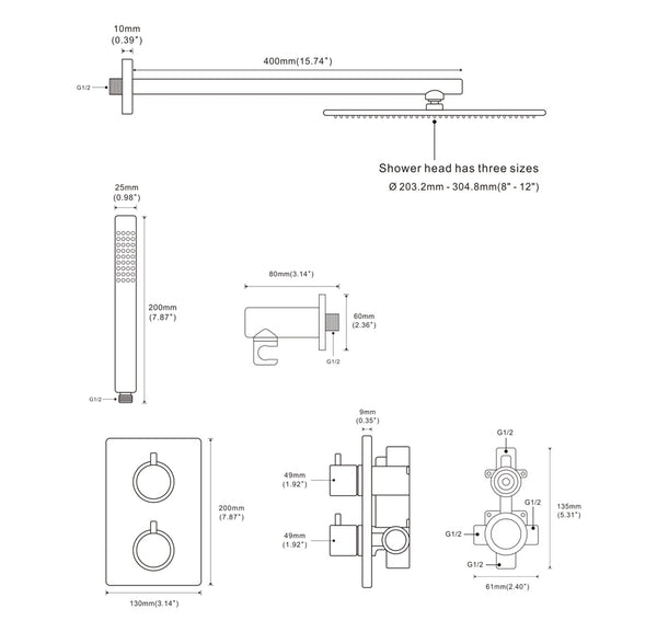 Brushed Gold Thermostatic Control Rainfall Shower Set