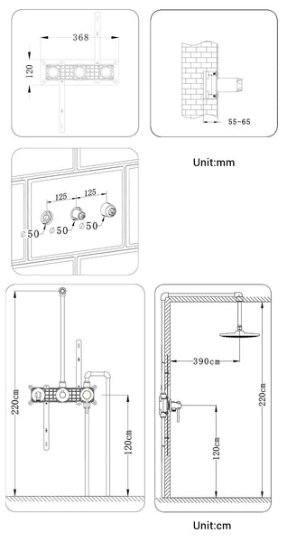 Brass Matte Black Rainfall Shower System